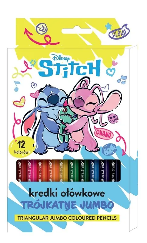 Kredki ołówkowe trójkątne Jumbo 12 kolorów Stitch Nie przegap